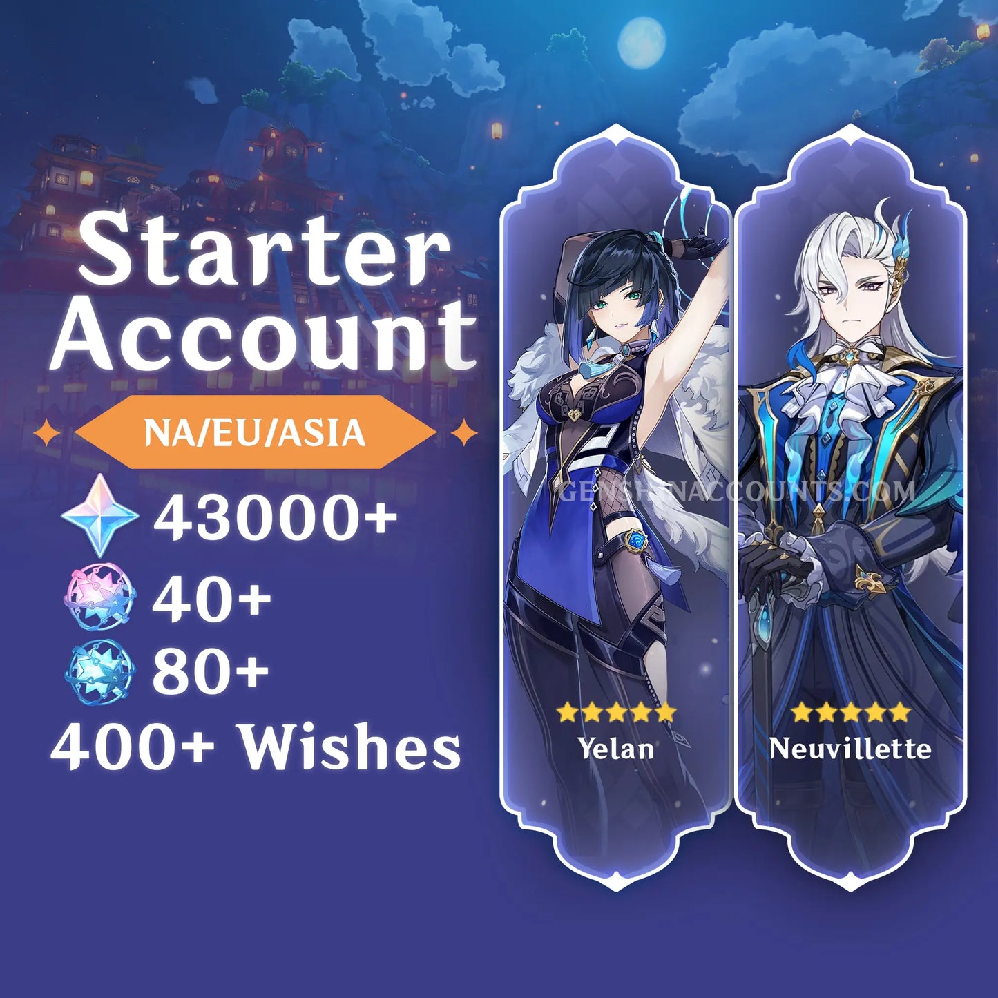 Yelan + Neuvillette - AR45+ Genshin Impact Farmed Starter Account