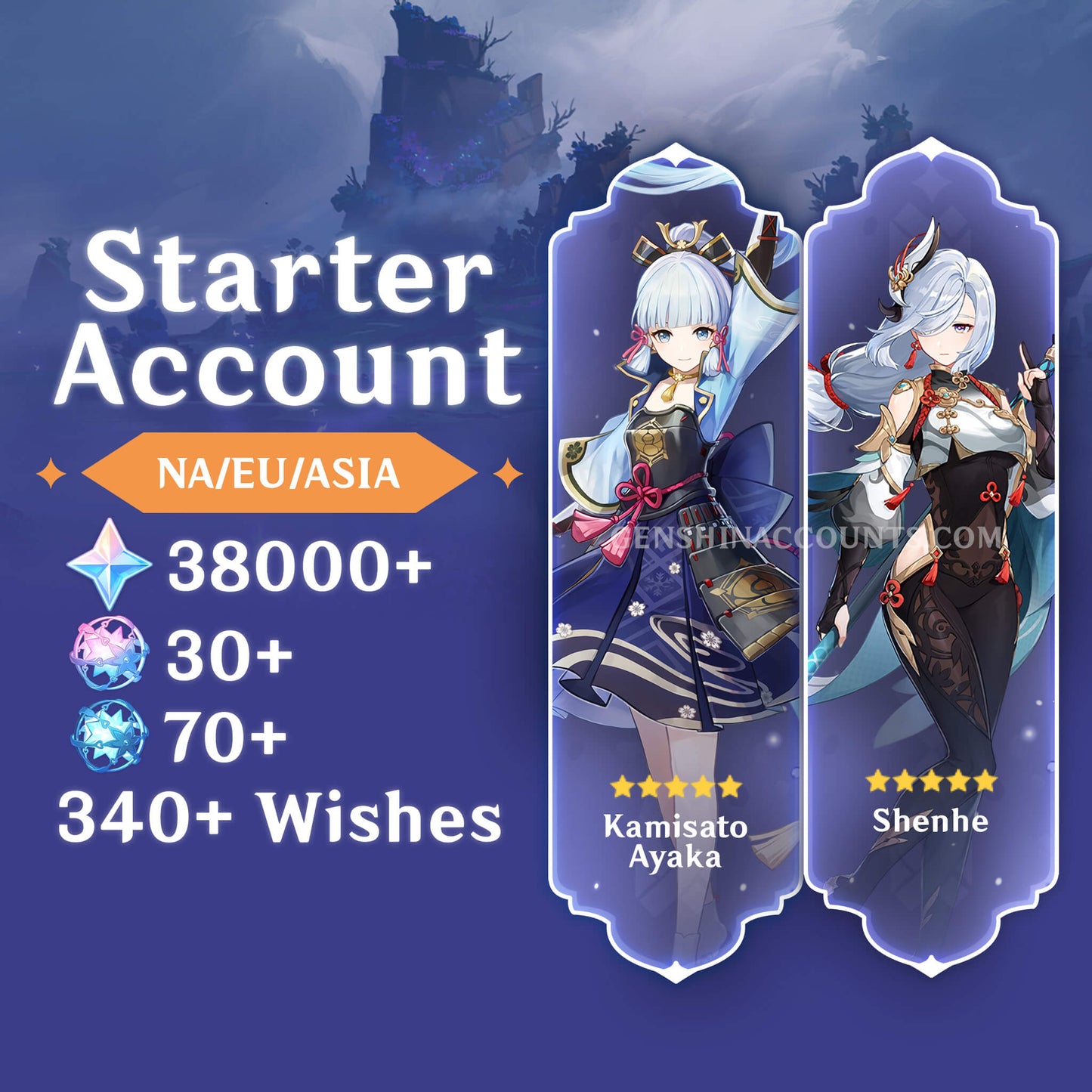 Ayaka + Shenhe with 340+ Wishes AR40+ Genshin Impact Farmed Starter Account