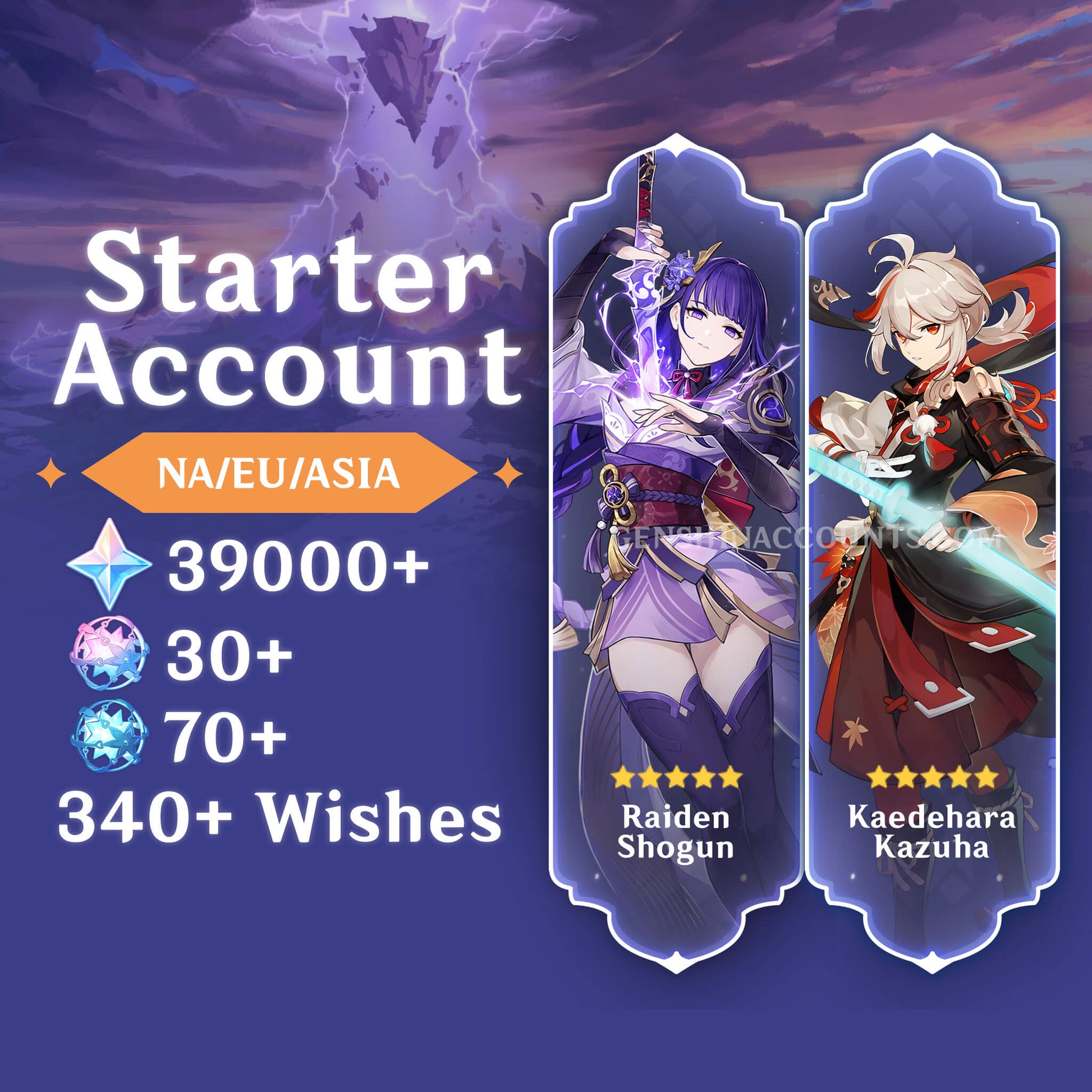 Raiden & Kazuha with 340+ Wishes AR40+ Genshin Impact Farmed Starter Account