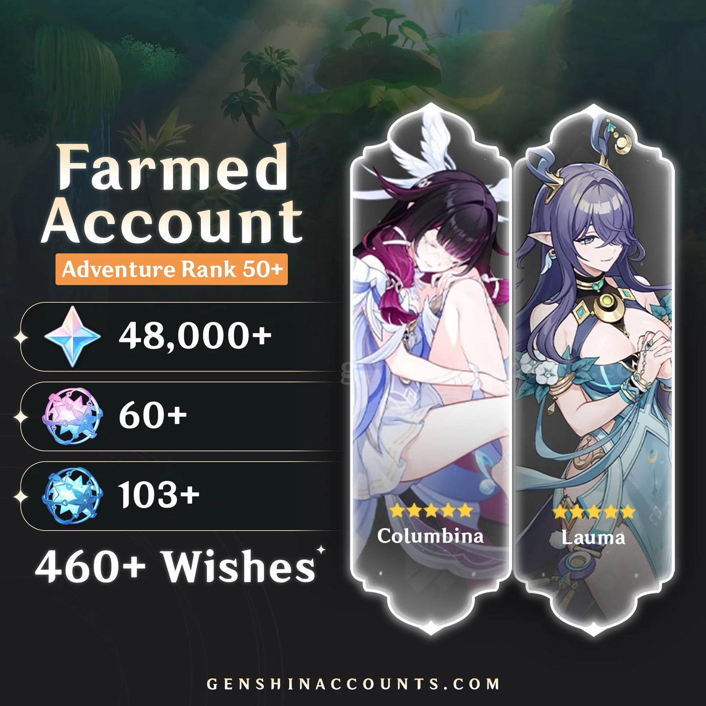 Lauma and Columbina Genshin Impact farmed account