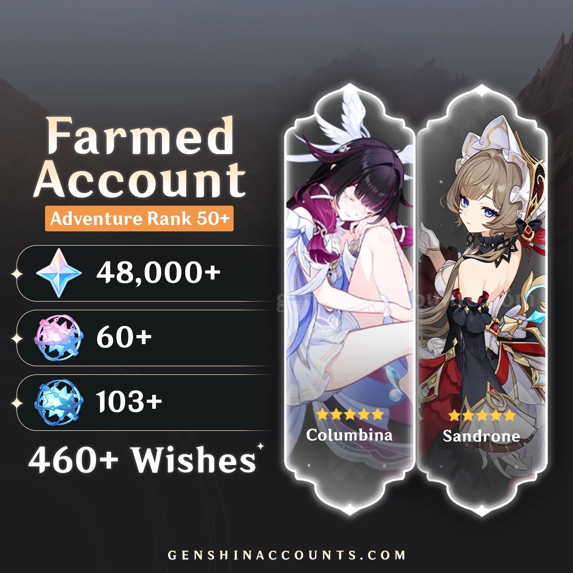 Columbina and Sandrone Genshin Impact farmed account